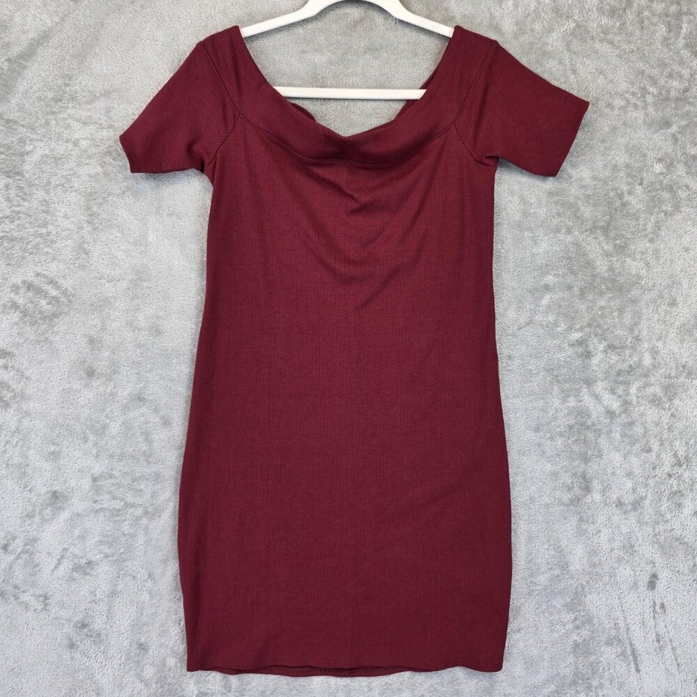 Hollister Dress Womens Large Red Off The Shoulder Ribbed Knit Stretch Bodycon